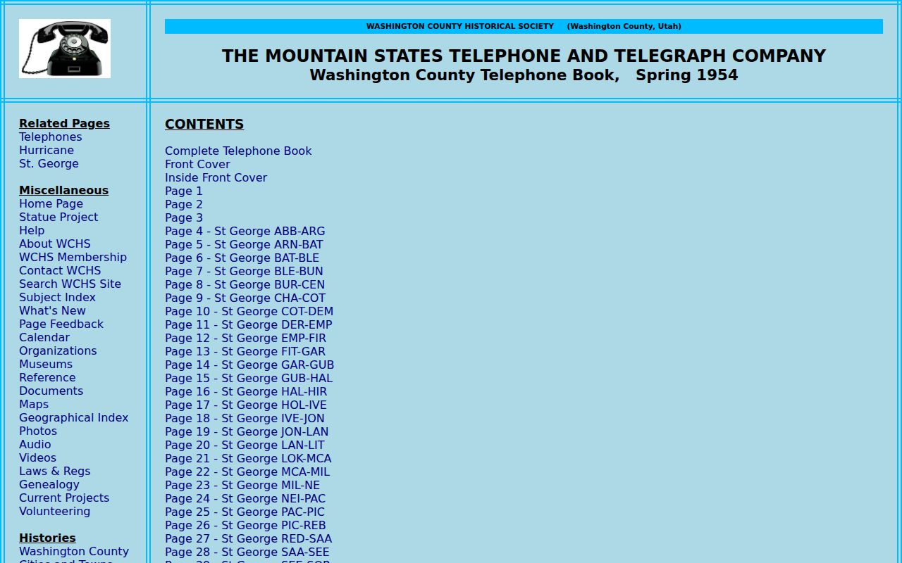 St. George city directory historical telephone listing