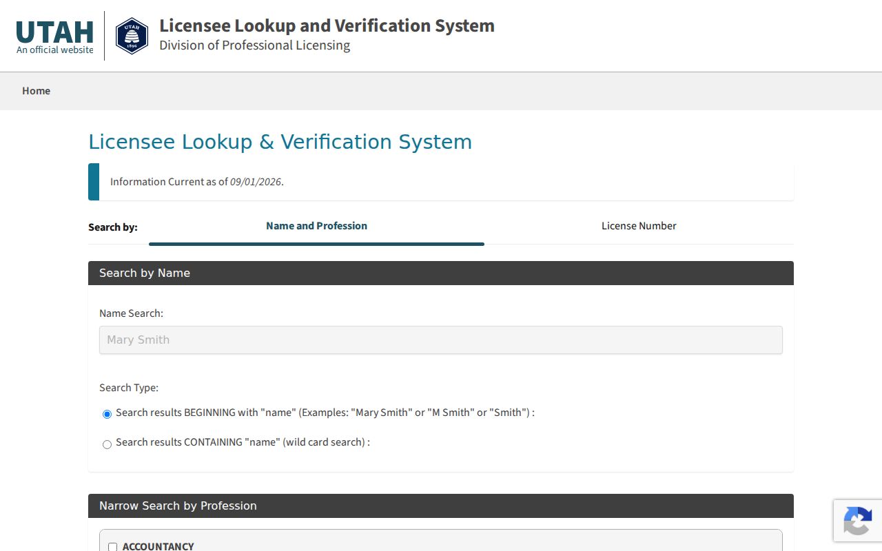 St. George resident lookup professional license search